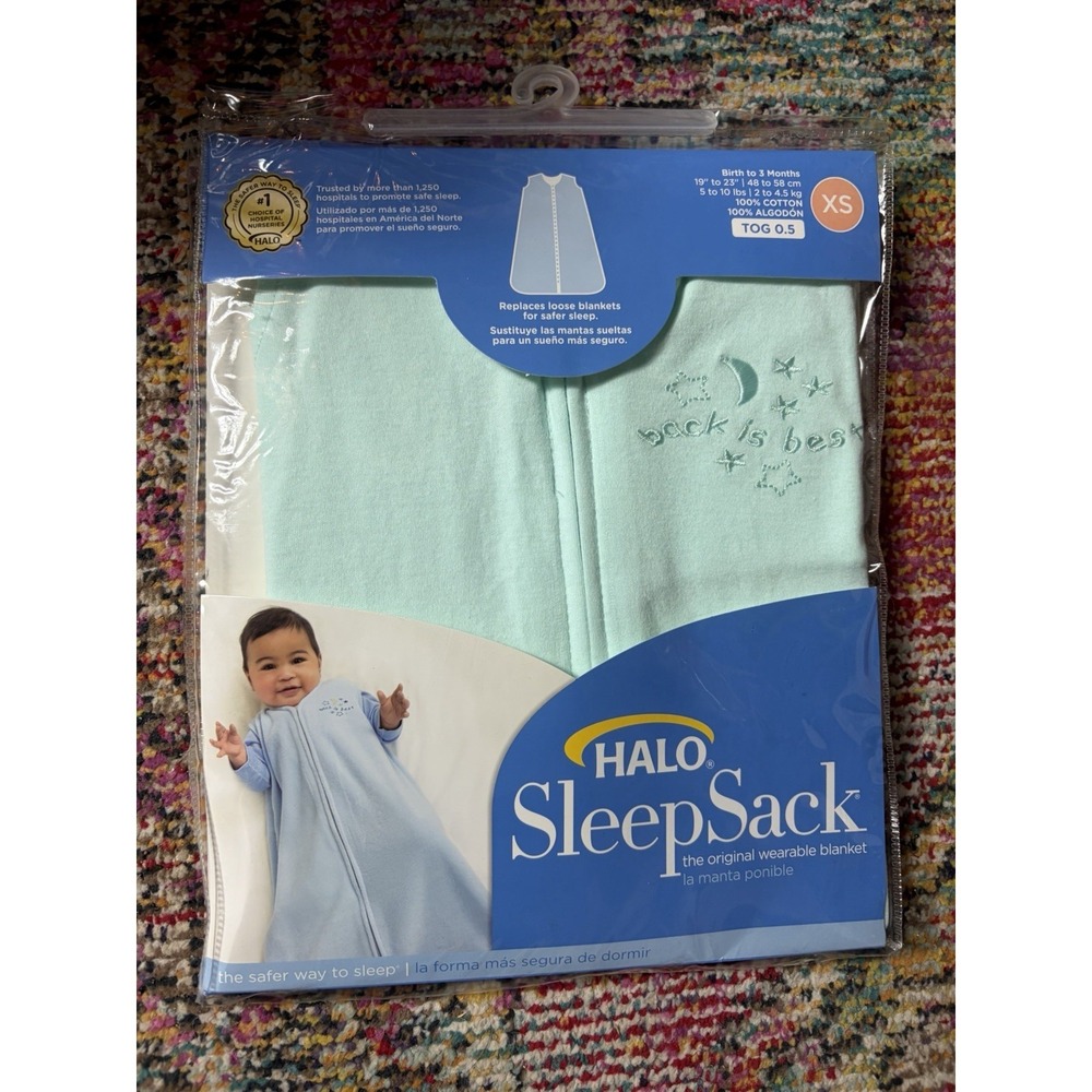 Halo Sleep Sack XS 0-3M Mint Green/Blue Newborn NB new In Package ! Back Is BEST